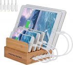 Yisen 5 USB pesa Bambus laadimisjaam nutitelefonidele ja tahvelarvutitele
