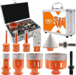 BGTEC Diamond Tile Drill Bit Set - 11 Pieces (6/8/10/20/35/50/68 mm + 25 mm Finger Drill + 50 mm Countersink + Hex Shank Adapter + SDS Adapter) with M14 Thread for Porcelain, Ceramic, Granite Marble