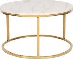 Coffee Table Marble Look Beige Metal Frame Stainless Steel Gold Round Diameter 70 cm Coral