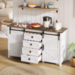 DRIXNO 54" lai k&uuml;lgkapp l&uuml;kanduste ja 4 sahtliga Vintage kohvibaar Sideboard valge