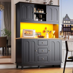 Kebnor Kvaliteetne k&otilde;rge kapp LED-valgustuse ja rakenduse juhtimisega (120 x 40 x 180 cm), kaasaegne elutoa kapp 4 ukse ja 3 sahtliga, k&ouml;&ouml;gikapp koos muusikavalgustuse funktsiooniga ja kallutusega