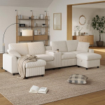 Merax U-kujuline Corduroy diivan koos 2 jalatoe ja hoiuruumiga, kohvilaud, joogihoidjad, USB ja pistikupesad - (315&times;135&times;81 cm)