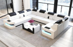 Sofa Dreams Wohnlandschaft Como U-kujuline nahast diivan (pikk jalg vasakule, valge/must)