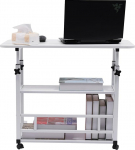 GMSLuu Side Table Sofa Table with Wheels Mobile Coffee Table Living Room Table for Coffee and Laptop Height Adjustable 60-90 cm 3 Levels Storage Table 80 x 40 x 90 cm (White)