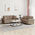 2-TLG. Sofagarnitur mit Kissen Cappuccino-Braun Kunstleder - Bequemes Sofagarnitur mit gepolsterten Sitzfl&auml;chen