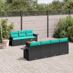 Gartensofa-Set 8-teilig schwarz aus Polyrattan mit Kissen und Beistelltisch als Gartenm&ouml;bel Set