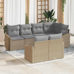 Gartensofa-Set 7-teilig Beige Hellgrau Poly-Rattan mit Kissen - Ecksofa-Garnitur 7-teilig in Beige Hellgrau als Komfortables Outdoor-Sofa-Set