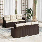 Modulares Garten-Sofa-Set 7-teilig Braun Creme mit Kissen und Stauraum aus Poly-Rattan