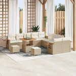 Modulares Gartensofa-Set 17 St&uuml;ck in Beige und Creme aus Poly-Rattan mit Kissen - 17-teiliges Outdoor-Sofa-Set als Gartenm&ouml;bel