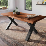 S&ouml;&ouml;gitoa laud 180 x 90 cm, tahke akaatsiapuit 25 + 25 mm, p&auml;hklipuu v&auml;rvi lauaplaat, ehtsa v&otilde;raga, X raam, must