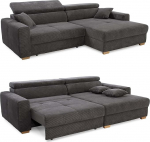 Corner Sofa W277/H187/D109 cm with Electric Seat Depth Adjustment, 60 cm Extendible, Headrests Height Adjustable, USB-A and USB-C Charging Function, Ottoman Mountable on Both Sides, Cord Grey