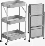 BAKAJI Hall k&ouml;&ouml;gik&auml;ru Slim kokkupandav 3-tasandiline metallist k&auml;ru Service 4 ratast 29 x 40 x 76 cm