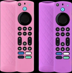 Silikoonist kaugjuhtimispuldi kate 4K Max/Toshiba/Insignia/Pioneer/Omni (QLED) seeria h&auml;&auml;lpuldi jaoks koos paelaga (2 pakki) Luminous Purple ja Pink
