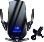 Traadita laetav telefonihoidja, 15 W auto mobiiltelefoni hoidja laadimisfunktsiooniga, 360&deg; p&ouml;&ouml;ratav mobiiltelefoni hoidja, kiire traadita laadija, induktiivne laadimisjaam, auto mobiiltelefoni hoidja ventilatsiooni jaoks (must)