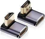 8K HDMI 90-kraadine adapter (2 tk) - &uuml;les- ja allapoole nurga all olev HDMI-istmiku ja -naise 48Gbps &uuml;likiire &otilde;ige nurga HDMI-adapter LED-kuvariga s&uuml;learvuti TV-monitorile PS5 Xboxile