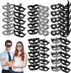 50 St&uuml;ck Venezianische Masken Set Schwarz, 10 Designs je 5 Masken, Maskenball Party Masken f&uuml;r Damen und Herren, Karneval Mardi Gras Halloween Kost&uuml;m Zubeh&ouml;r