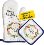evenue Handschuh und Topflappen - Girlande Frohe Weihnachten und Happy New Year! - Zweifarbig, W&auml;rmebest&auml;ndiger Stoff, Polyester, K&uuml;chenzubeh&ouml;r, K&uuml;chenhandschuhe, Topflappen