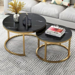 Couchtisch-Set aus k&uuml;nstlichem Marmor, modernes Wohnzimmerm&ouml;bel f&uuml;r kleine R&auml;ume, Beistelltisch f&uuml;r Schlafzimmer und Balkon