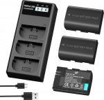 LP -E6 LP E6N akulaadija, LP 3-pack aku ja kolmekohaline laadija &uuml;hildub Canon EOS 90D, 80D, 70D, 60D, 60DA, 7D Mark II, 7D, 6D Mark II, 6D, 5D Mark IV, 5D Mark IV. K III, R, R5