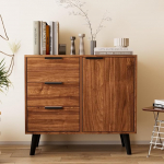 Sideboard Buffet kapp 3 sahtli ja 1 uksega, k&ouml;&ouml;gikapp reguleeritavate riiulitega, hoiukapp elutuppa, s&ouml;&ouml;gituppa ja esikusse, puidust v&auml;limus, 80 x 35 x 74 cm (&uuml;ks).