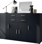 Vladon Aron Highboard Sideboard 2 sahtli ja 4 uksega, mille taga on kokku 8 kambrikohta, antratsiitmatt/must matt (166,5 x 106,5 x 35 cm)