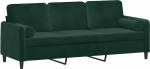 vidaXL 3-kohaline diivan, diivan dekoratiivsete padjadega, puhke diivan elutuppa, polsterdatud diivan, tugitool, l&otilde;&otilde;gastav diivan, Lounge diivan, l&otilde;&otilde;gastav diivan, tumeroheline velvet
