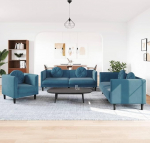 3-TLG. Samt Wohnzimmergarnitur Diivan Diivan klein mit Sessel 2-Sitzer 3-Sitzer 71 x 193 cm Bequem Modern Blue for Living Room B&uuml;ro Balkon