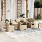 Homgoday Garden Diivan komplekt 7 t&uuml;kki koos padjadega beež pol&uuml;rattan diivan voodi elutuba diivan komplekt v&auml;ljas aed v&auml;ljas kaunistamiseks H mudel 3271779