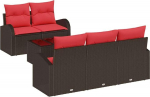 vidaXL Diivan Set mit Kissen 6 pcs Braun Polyester, Garten und Terrasse, modernes modulares Outdoor-M&ouml;belset, Poly-Rattan Lounge, UV-best&auml;ndig, relaxen leicht gemacht