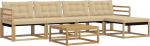 6-TLG. Gartenlounge-Set, modulares Outdoor-Sofa aus Akazienholz & Textilene, inkl. Sitz- & R&uuml;ckenkissen, f&uuml;r 4 Personen, 79x79x37 cm, flexible anordenbar