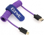 2.1 8K HDMI-Micro HDMI kaabel High Speed Thin HDMI mees-mehe pikendus lilla spiraalkaabel Sony Alpha III Atomos Ninja V (HDMI-Micro HDMI, lilla punutud spiraalkaabel)
