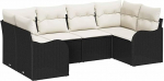 6-teiliges Garten-Sofa-Set mit Kissen schwarz Poly-Rattan, 2-Sitzer Garten-Sofa mit Kissen schwarz Poly-Rattan Gartenlounge Model3345837