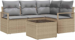5-teilige Garten Sofa Set mit Kissen schwarzes Poly Rattan Gartenlounge Model3346370