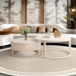 MDXVRKYBC 50 + 70 cm &uuml;mmargune kohvilaud 2 valge kohvilaudade komplekt koos hoiuruumiga, massiivne raam harjatud metallist + kuumakindel kiviplaat, elutoa laud, diivanilaud, sisseehitatud k&uuml;ljelaud