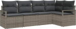 Rantry 5-teilige Garten Sofa Set mit Kissen Grau Poly Rattan, 2-Sitzer Garten Sofa mit Kissen Grau Poly Rattan Gartenlounge Model3346379