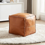 Louis Donn&eacute; Solid Square Leather Pouf for Living Room Square Cotton Pouf Soft Storage Solution Footstool Outdoor Orange - 114.3 x 114.3 x 114.3 x 114.3 cm