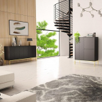 Lomadox Living Room Set 2-Piece Living Room Cabinet Living Room Furniture Living Room Cabinets Modern in Black Matt with Milled Fronts