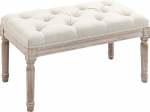 HOMCOM Stool Upholstered Bench Linen Look Footstool with Padded Seat Wooden Leg Ottoman Wooden Footrest for Living Room Bedroom Cream White