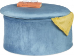 Relaxdays Storage Stool Velvet Foldable Padded Storage Stool Round Velvet Stool H 31 x D 57 cm Petrol