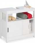 Relaxdays Vanity Unit, 2 Compartments, Sliding Doors, Siphon Cutout, Bathroom Cabinet, H x W x D: 60.5 x 60 x 30 cm, White