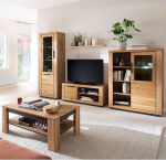 Living Room Furniture Set Partially Solid Oak 5 Pieces 1 Display Cabinet 1 Wall Shelf 1 Lowboard 1 Highboard 1 Coffee Table with Lighting