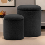 YSICK 2 Pack Round White Padded Ottoman 300LB Comfortable Footrest for Couch Modern Ottoman Coffee Table for Living Room Bedroom Storage Ottoman Dormitory