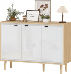 HOMCOM K&otilde;rgl&auml;ikega buffet hoium&ouml;&ouml;bel 3 uksega, reguleeritavad riiulid, puidust jalad, kaasaegne stiil, buffet s&ouml;&ouml;gituba, k&ouml;&ouml;k ja elutuba, 107 x 35 x 77 cm, valge ja tammepuust.