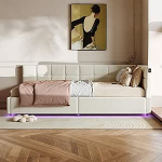 Diivanvoodi 140 x 200 cm, p&auml;evavoodi 140 x 200 cm LED ja USB &uuml;hendusega, noortevoodi 140 x 200 cm, laste pehmendusega diivanvoodi lamelliraamiga, p&auml;evavoodi samet, ilma madratsita (kreem).