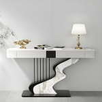 Konsolen-Eingangstisch mit 2 Schubladen, schmaler Sofatisch mit Felsplatte und Rahmen aus Karbonstahl f&uuml;r Foyer und Wohnzimmer