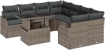 9-osaline aia diivan komplekt pehmendusega Grey Poly Rattan, 2-kohaline aia diivan hoiuruumiga & padi Grey Poly Rattan Garden Lounge Model3357172
