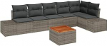 7-teiliges Garten Sofa Set mit Kissen Grau Poly Rattan Akazie Gartenlounge Model3347965