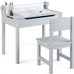 FANTASK laste kirjutuslaud koos tooliga, laste kirjutuslaud paberirulli ja markeriga, laste istumiskomplekt kokkupandava lauaplaadiga, noorte kirjutuslaud koos hoiuruumiga lastele alates 3. eluaastast (hall)