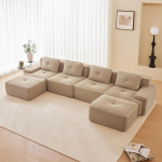 A ALFRESCOOL Modulaarne diivan 4 Sitzer mit 2 Ottoman, Modernes kondita diivan mit Tiefsitz, Bequemes Corduroy Cloud, rutschfeste Sicherheit&Breite Armlehnen f&uuml;r Kleines Wohnzimmer und Wohnung(Beige)