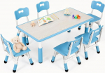 Clevich laste laud koos 6 tooliga, laste laua-toolide komplekt lasteaeda ja lastetuppa, laste lauakomplekt, reguleeritava k&otilde;rgusega, plastist lastem&ouml;&ouml;bel, istmekomplekt poistele ja